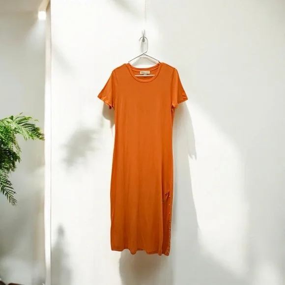 MICHAEL Michael Kors Women’s Orange Cotton Short Sleeves Maxi Dress Size L - Picture 12 of 13